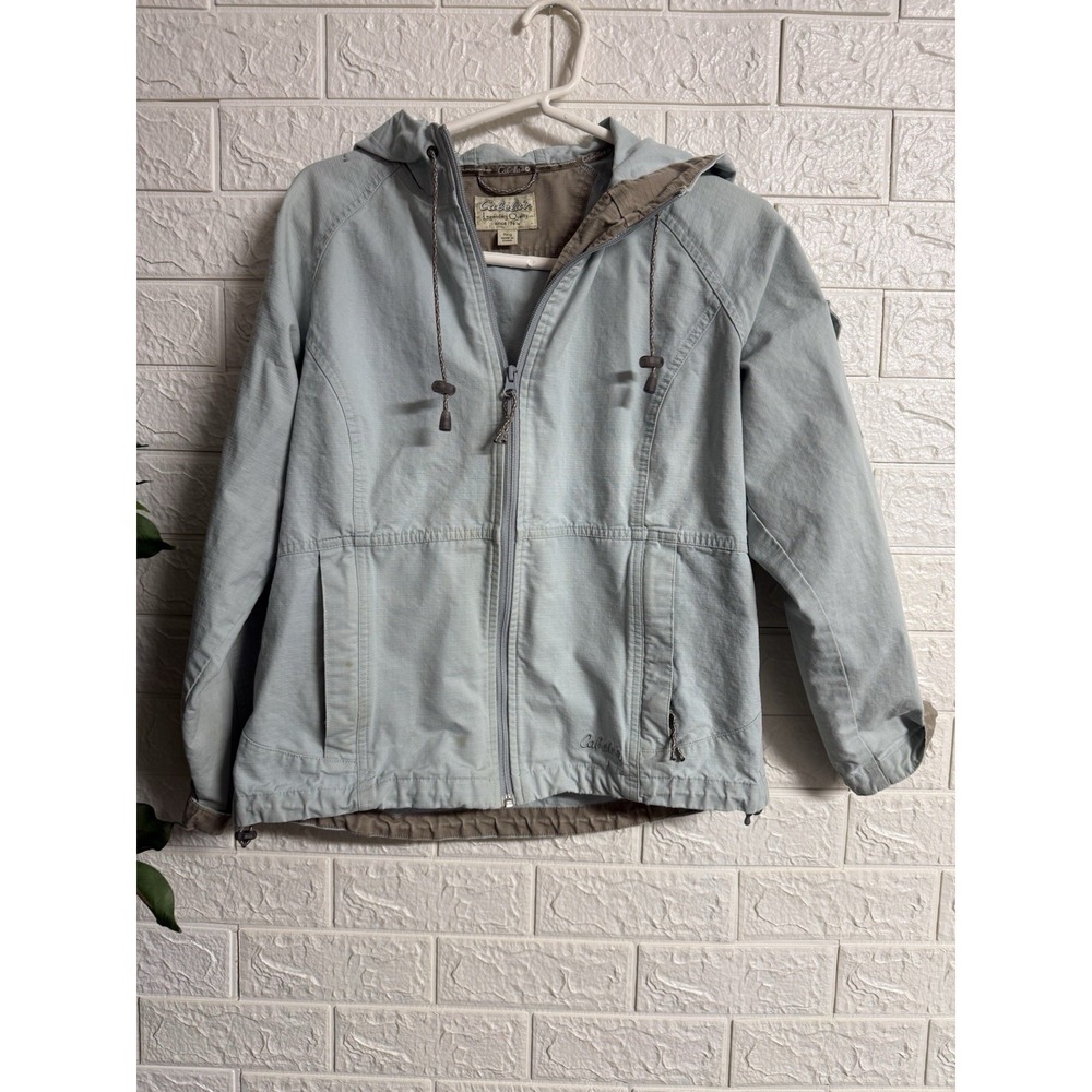 Cabela's Women Blue Hooded Utility Jacket Ripstop Cotton S L43JK043